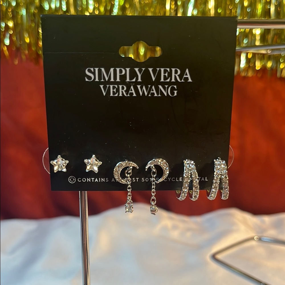 NWT-Simply Vera-Vera Wang Sparkling Silver Earring Trio